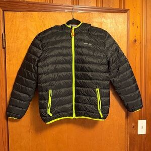 Eddie Bauer Black Jacket with Bright Yellow Trim